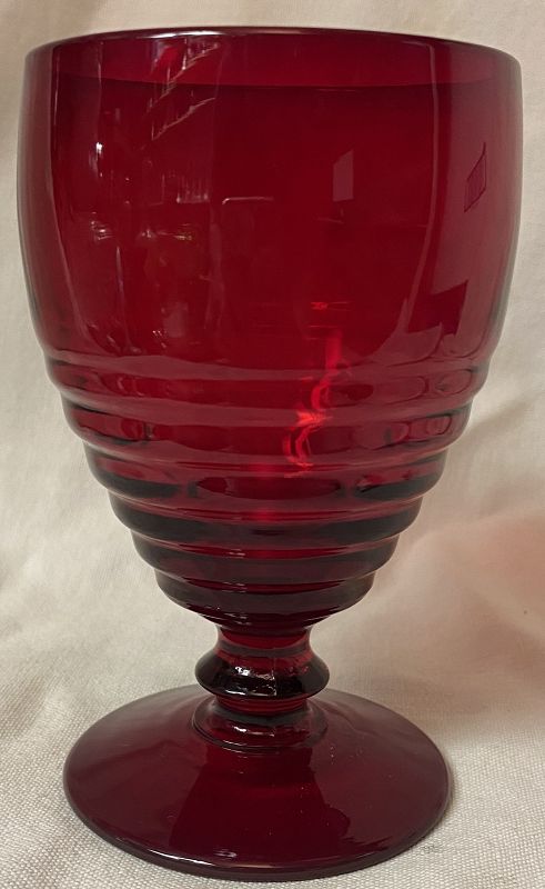 Penny Line Ruby Low Footed Goblet 5 1/8&quot; Paden City Glass Company