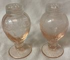 June Rose Shaker Pair with Glass Lids Fostoria Glass Company
