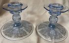 Cleo Blue Pair 1 Lite Candlesticks 4" Cambridge Glass Company
