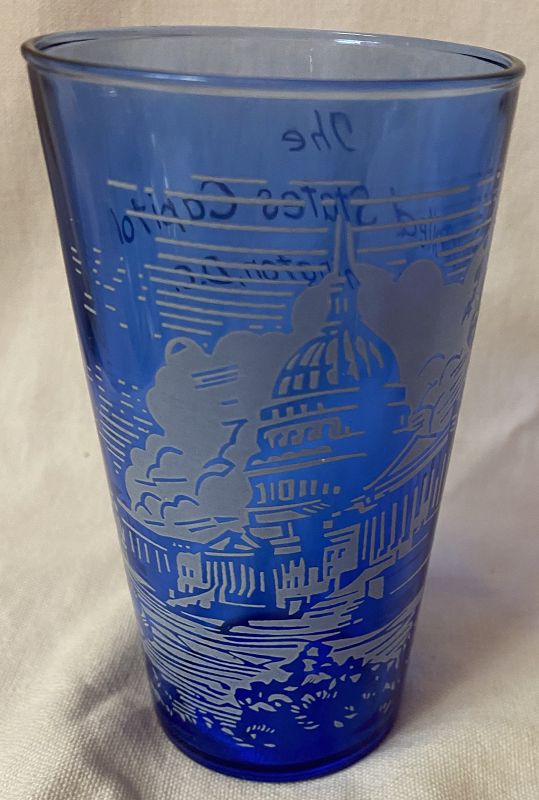 Washington D C Ritz Blue Tumbler 5&quot; Hazel Atlas Glass Company