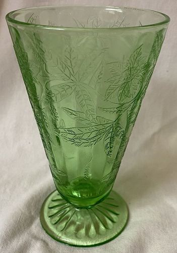 Floral Green Lemonade Tumbler 5.25" 9 oz Jeannette Glass Company