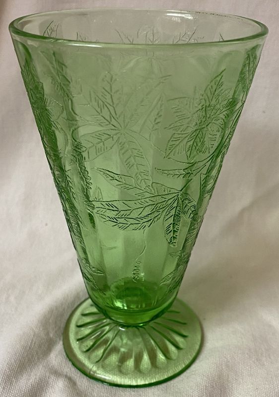 Floral Green Lemonade Tumbler 5.25&quot; 9 oz Jeannette Glass Company