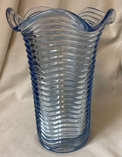 Caribbean Blue Vase 8.5" Duncan Miller Glass Company