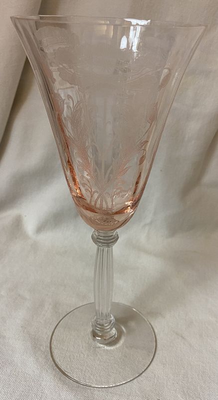 Vintage Pink Depression Glass Daisy Etched Tiffin Stemware Wine