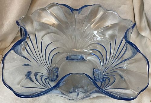 Caprice Moonlight Blue Bowl 10" Square 4 Footed Cambridge Glass