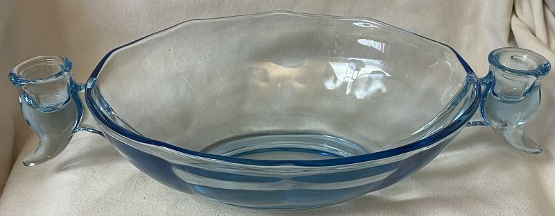 Combination Azure Bowl with Candleholders 12.75 x 7&quot; Fostoria