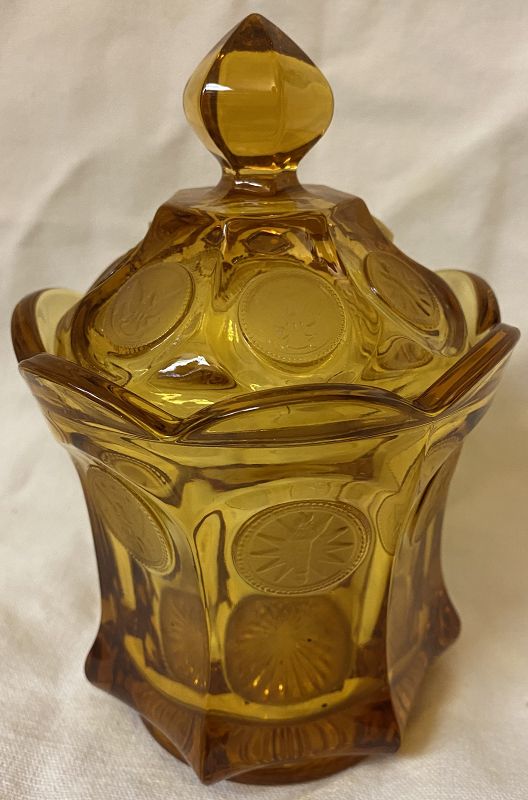 Coin Amber Candy &amp; Lid Fostoria Glass Company