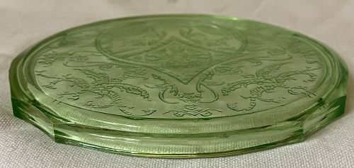 Madrid Green Hot Dish/Coaster 5" with Indent Federal Glass Company