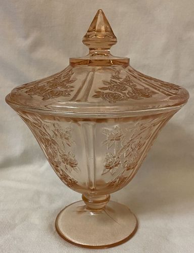 Sharon Pink Candy and Lid 8" Federal Glass Company