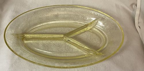 Florentine #2 Yellow Relish 3 Part Oval 10" Hazel Atlas Glass Company