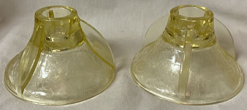 Florentine #2 Yellow Candlestick Pair 2.75&quot; Hazel Atlas Glass Company