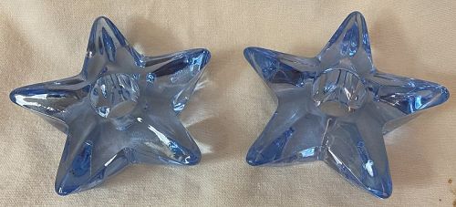Star Moonlight Blue Pair Candlesticks 4" Cambridge Glass Company