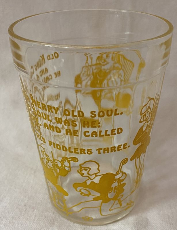 Nursery Rhymes Tumbler 4&quot; Yellow Old King Cole Hazel Atlas Glass