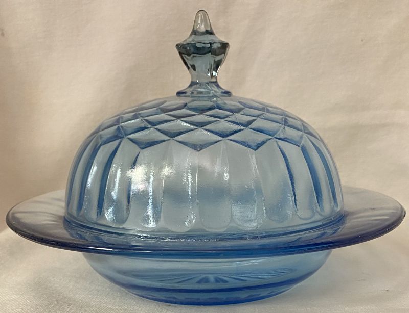 Aunt Polly Blue Butter &amp; Lid U S Glass Company