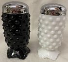 Hobnail Black & White Shaker Pair 3.75" Fenton Art Glass
