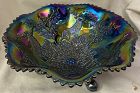Holly and Stag Blue Carnival Bowl 3 Footed 10"