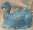 Humphrey Camel Blue Milk Glass Powder Jar Westmoreland Glass