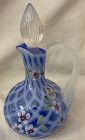 Diamond Optic Blue Opalescent Cruet with Flowers Fenton Glass