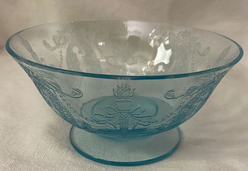 Sunrise Medallion Blue Finger Bowl 4.5" Morgantown Glass