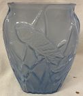 Screech Owl & Hummingbird & Roses Blue Cased Vase 6" Consolidated