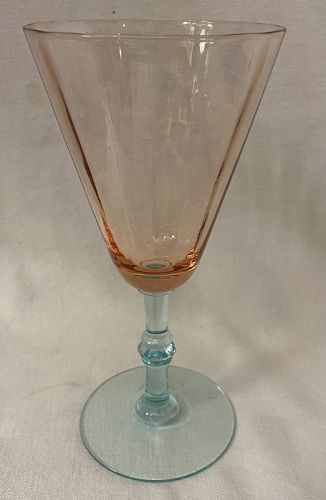 Fondale Pink & Blue Goblet 7" Morgantown Glass Company