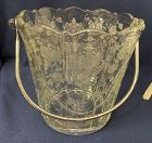 Rose Point Crystal Ice Bucket 3900/671 Chrome Handle Cambridge Glass