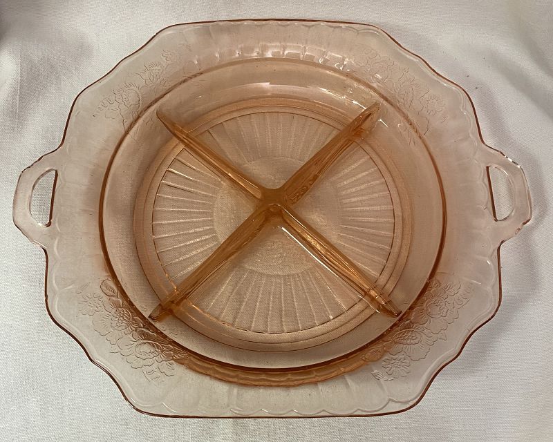 Mayfair Pink Relish 4 part 8 3/8" Hocking Glass Company