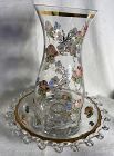Lariat Crystal Floral Painted Lamp and Globe Heisey Glass