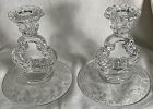 Rose Point Crystal Pair 1 Lite Candlestick 646 5.5" Cambridge Glass