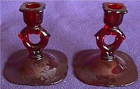 Paden City Orchid Red Pair Candleholders