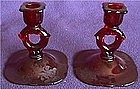 Paden City Orchid Red Pair Candleholders