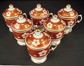 Antique English Covered Chocolate Cups, Pot de Crème
