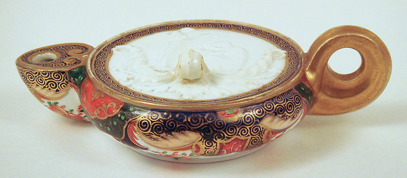 Antique Copeland Imari Style Porcelain  Oil Lamp