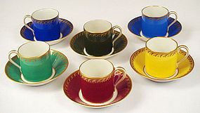 Six Antique KPM Multi-Colored Demitasse Cups & Saucers