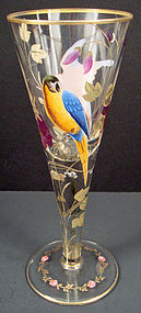 Antique Bohemian Enameled Goblet with Parrots