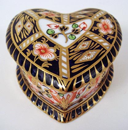 Antique Royal Crown Derby Heart Shaped Box