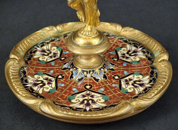 Victorian Figural Champlevé Gilt Candlesticks