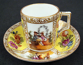 Antique Dresden Miniature Scenic Cup & Saucer (item #1100668)