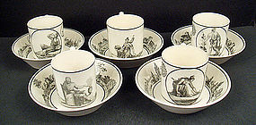 5 Antique Creil Cream Ware Cups & Saucers