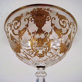 Antique Bohemian Enameled Crystal Champagne Glass