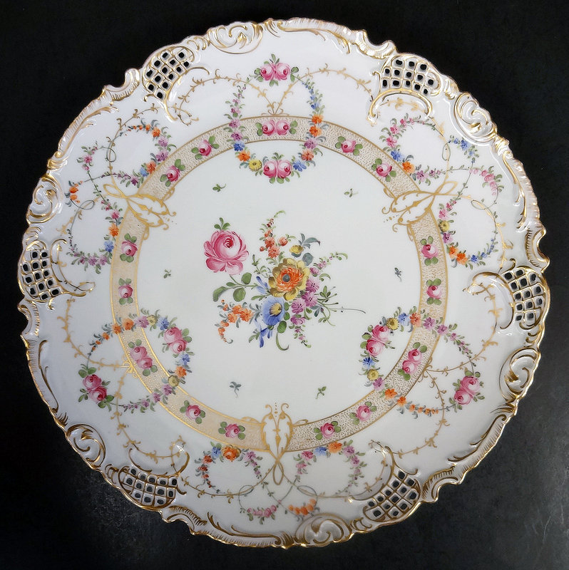 Gorgeous Antique Hirsch Reticulated Round Platter C
