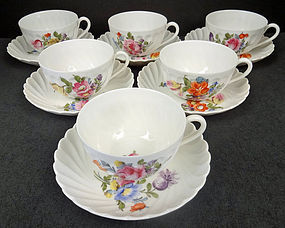 Set of 6 Delicate Nymphenburg Tea Cups & Saucers