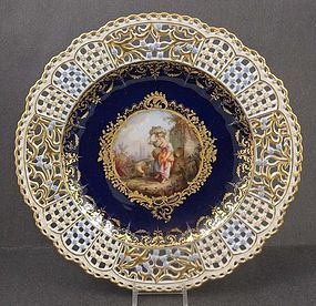 Outstanding Antique Meissen Reticulated Cabinet Plate