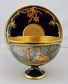 Antique Royal Vienna Cobalt Scenic Tea Cup & Saucer