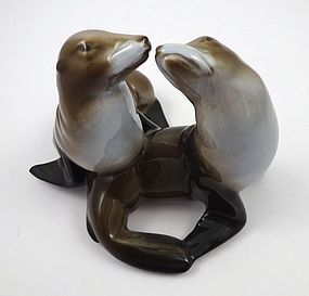 Vintage Pair of Rosenthal Porcelain Kissing Sea Lions