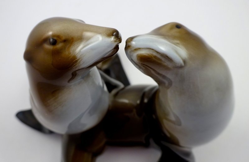 Vintage Pair of Rosenthal Porcelain Kissing Sea Lions