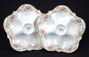 Pair of Antique Elite Limoges Oyster Plates with Roses