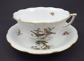 8 Vintage Herend Rothschild Tea Cups & Saucers