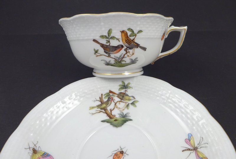 8 Vintage Herend Rothschild Tea Cups &amp; Saucers