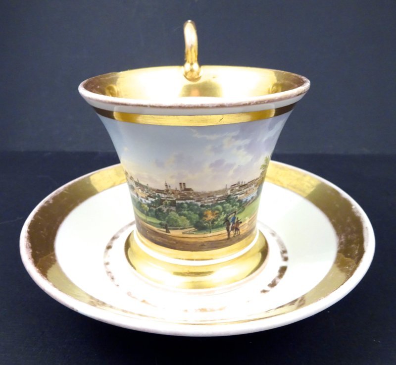 Antique Nymphenburg Topographical Cup &amp; Saucer